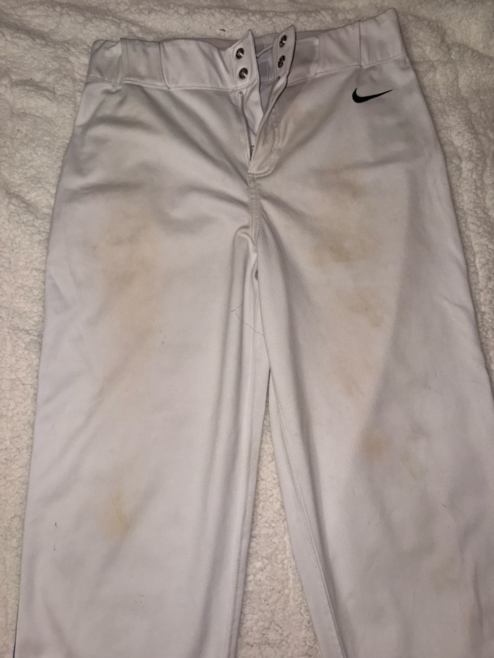Nike Kid’s White Baseball Pants with Navy Blue Swoosh